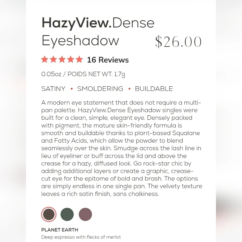 NIB Flyte.70 HazyView Dense Eyeshadow-Planet Earth